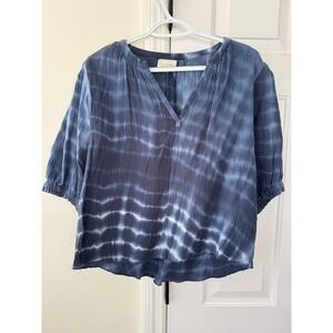 4our Dreamers Tie Dye Blue Gauze V Neck 3/4 Sleeve Shirt Top Womens Medium